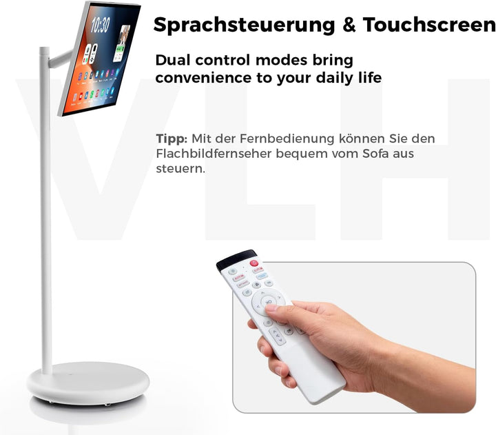 VLH 27 Zoll Portable TV auf Rollen, FHD Mobiler Tragbarer Fernseher, Android 15, EDLA-Zertifiziert,