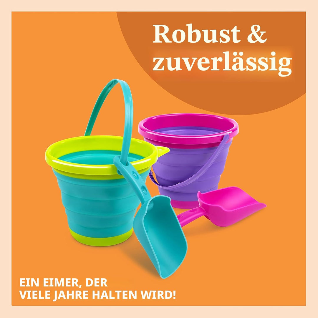 JOYIN 3 Packungen Faltbares Strand Eimer Set，Sandkasten Faltbare Sandspielzeug Eimer mit Netz-Rücksa