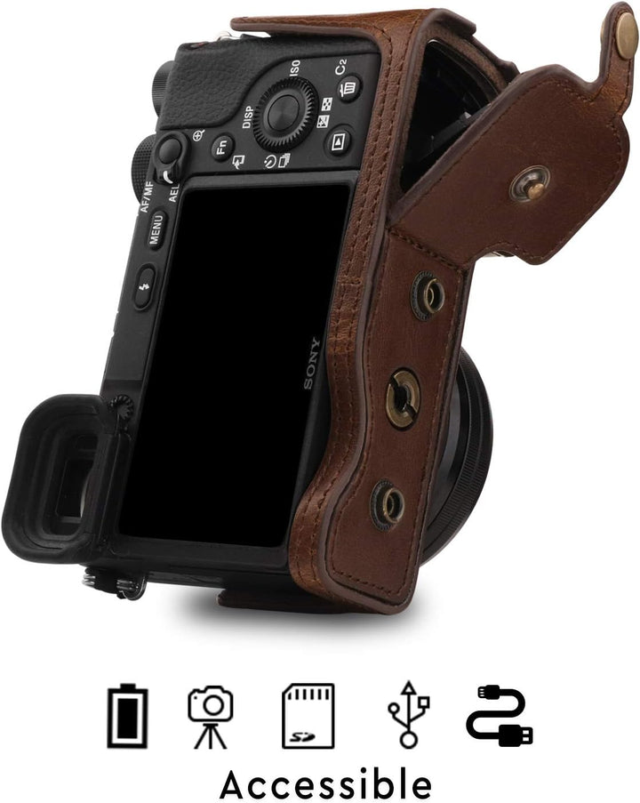 MegaGear MG1652 Ever Ready Kameratasche für Sony Alpha A6100, A6400 (16–50 mm) Braun, Braun