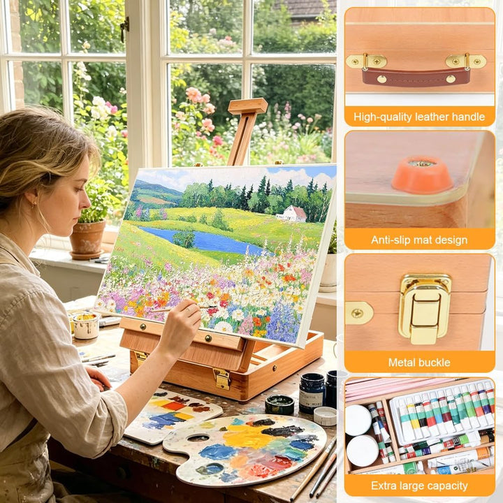 Tischstaffelei Holz, Desktop-Staffelei zum Malen aus Buchenholz, Premium-Holz-Sketchbox-Staffelei
