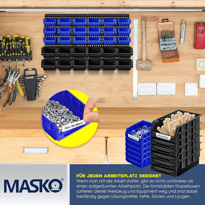 Masko® Stapelboxen + Wandregal 32tlg Set Box Sichtlagerkästen Schüttenregal Steckregal, Werkstatt, H