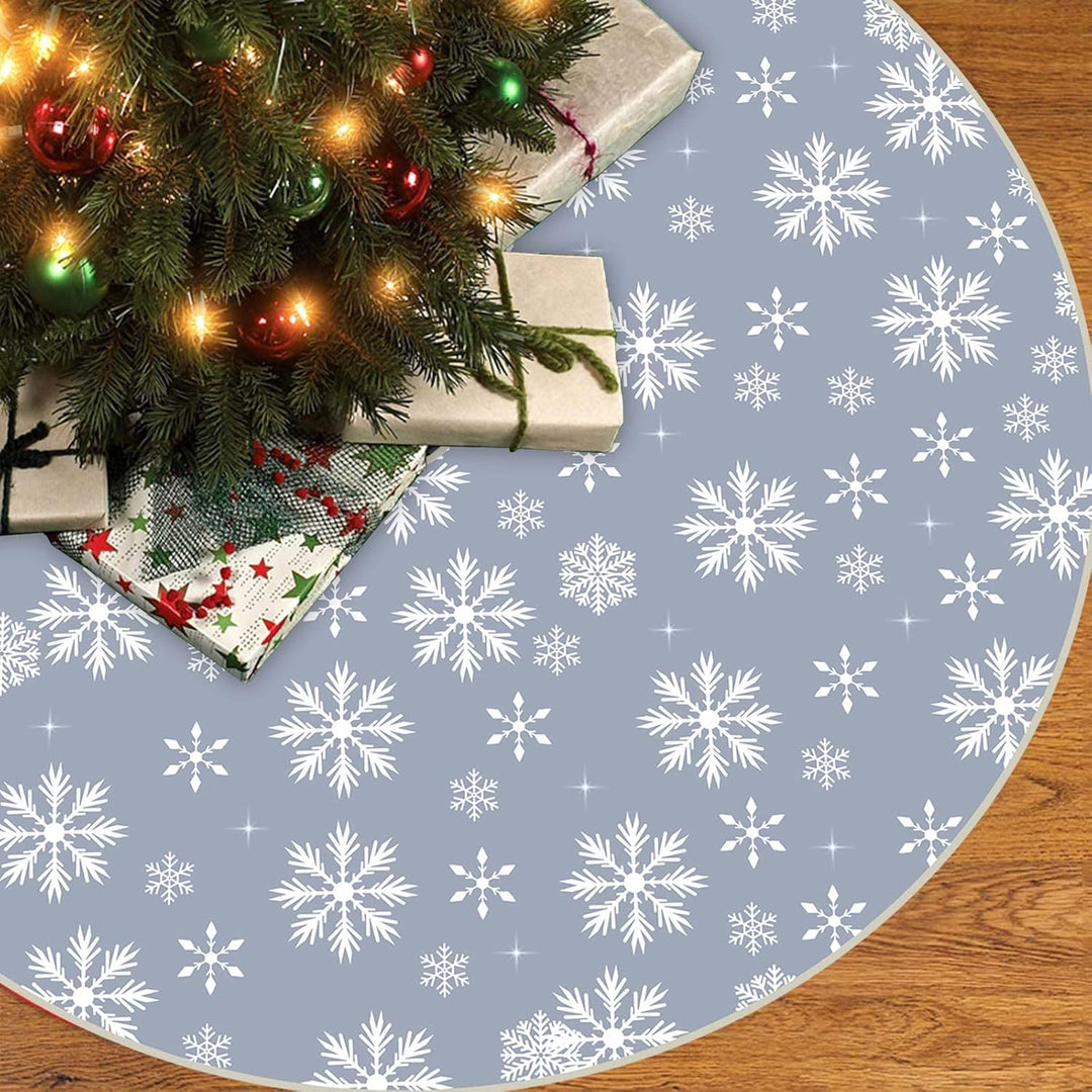 Weihnachtsbaumdecke, 120cm Gross Grau Weihnachtsbaum Rock mit Weiss Schneeflocke, Rund Polyester Chr