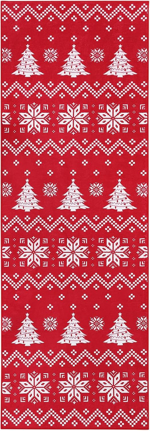 CAROMIO Weihnachts Schneeflocken Innenläufer, Maschinenwaschbarer Teppich Rutschfester Bodenteppich