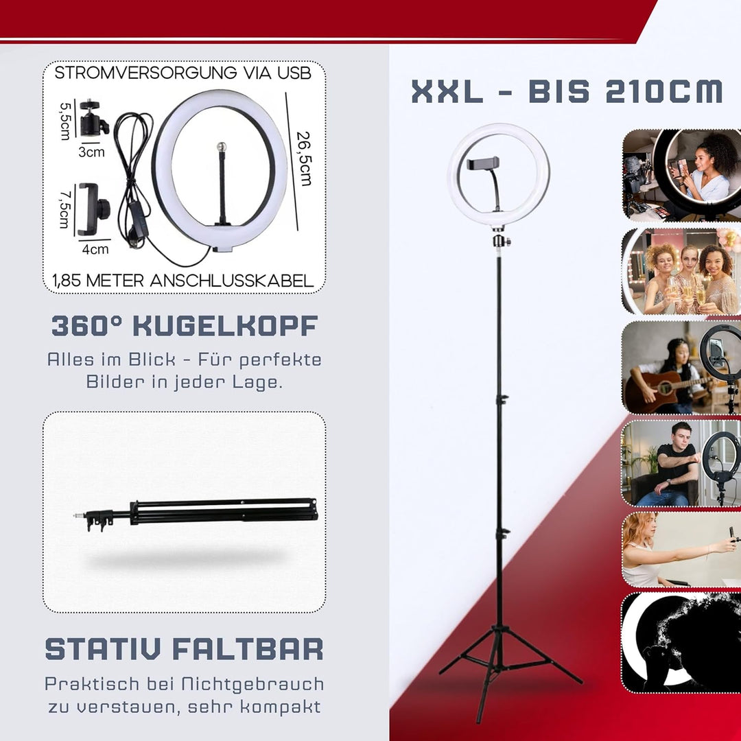 TronicXL XXL Ringlicht mit 210cm Stativ gross + Ring Light mit Smartphone Halterung Tripod Beauty Li