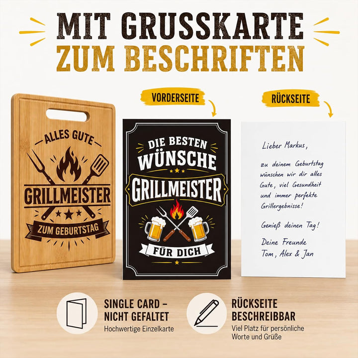 Geburtstagsgeschenk für Männer, Grillmeister Bambus Schneidebrett mit Karte, Grill Geschenk für Mann
