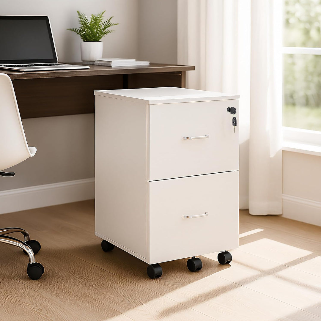 Relaxdays Rollcontainer, 2 Schubladen mit Hängeregister, HxBxT: 72 x 43 x 46 cm, abschliessbarer Akt
