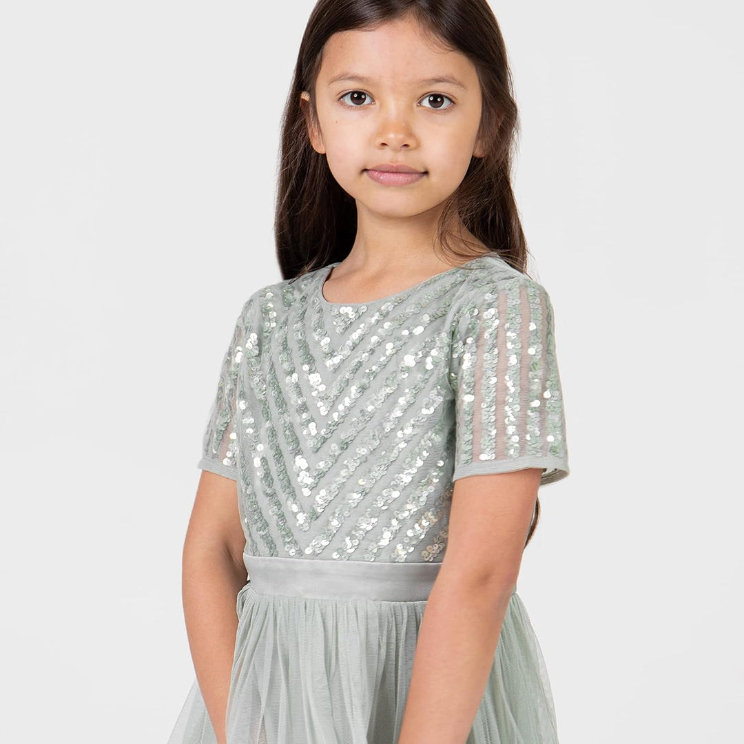 Maya Deluxe Mädchen Midi Girls for Wedding with Sequin Embellishment Short Sleeve Prom Birthday Part