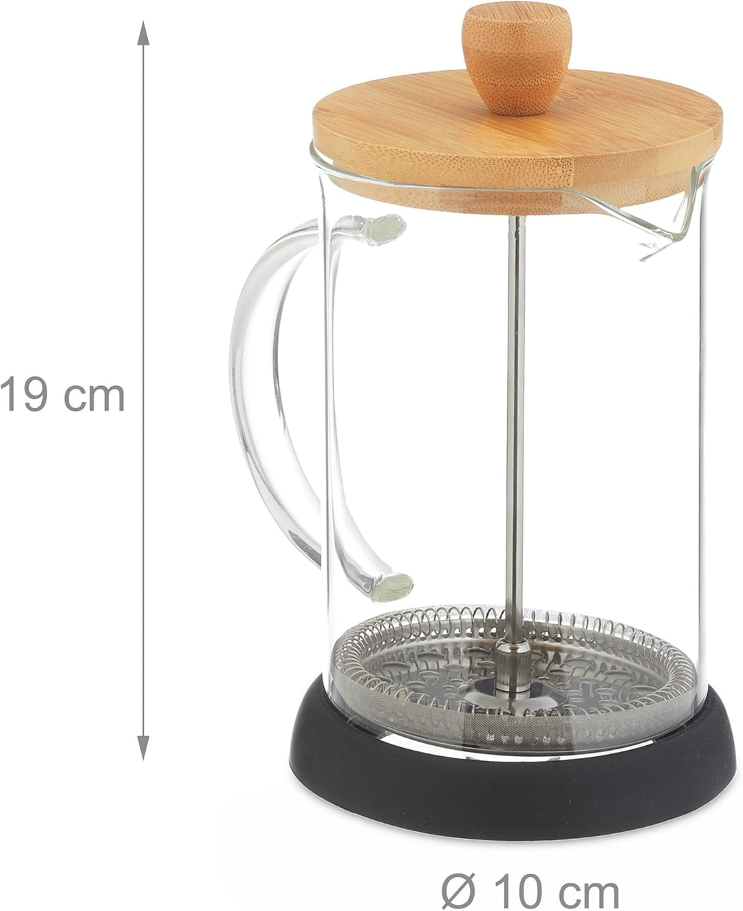 Relaxdays Kaffeebereiter manuelle Stempelkanne, 800 ml, Glas | transparent/natur, Bambusdeckel, Sieb