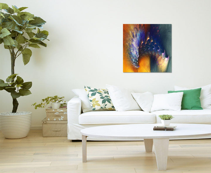 Paul Sinus Art Die Sommerseite - Abstrakt304_60x60cm Bild auf Leinwand Pfauenfeder Abstraktes Motiv