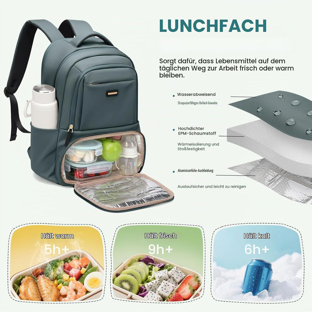 GOLF SUPAGS Lunch Rucksack Damen, 16 Zoll Laptop Rucksack Schulrucksack mit Lsoliertes Kühltasche fü