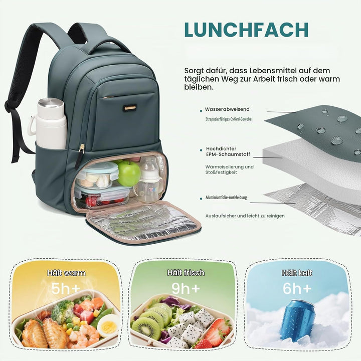 GOLF SUPAGS Lunch Rucksack Damen, 16 Zoll Laptop Rucksack Schulrucksack mit Lsoliertes Kühltasche fü