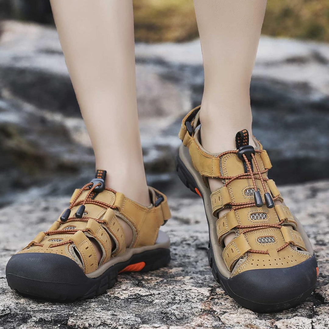 ZYLDK Herren Leder Sandalen Sport Outdoor Trekkingsandalen Atmungsaktive Leichte Wandersandalen Männ