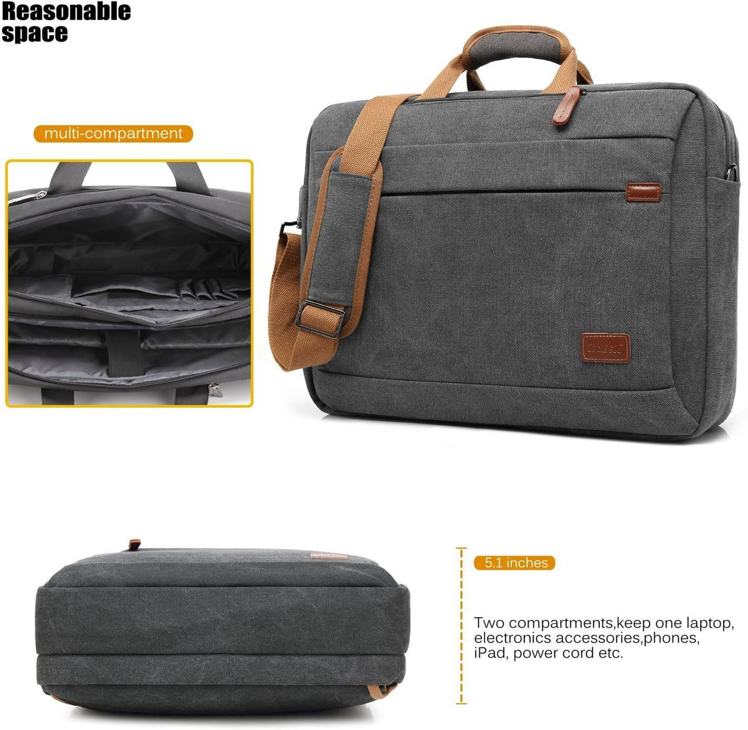 CoolBELL 17,3 Zoll umwandelbar Laptop Tasche/Rucksack Messenger Bag Canvas Umhängetasche Business Ba