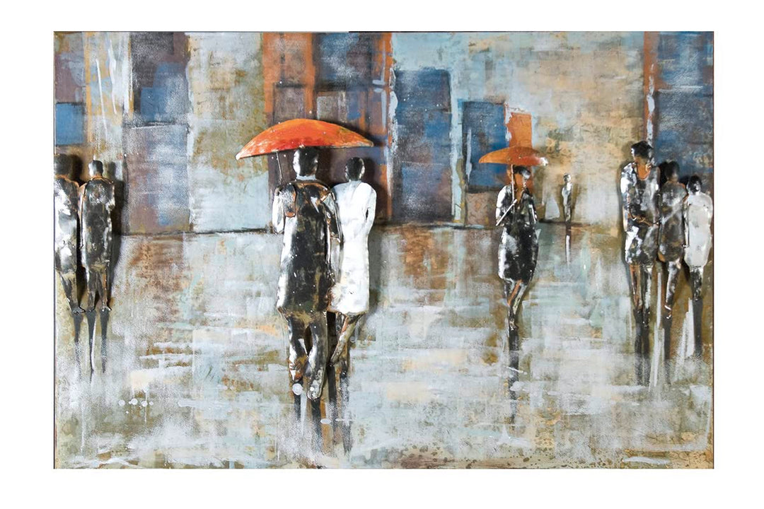 GILDE Metall Kunstobjekt - Bild XXL - 'Rainy day' - Regen Schirme - handgefertigt - 80 x 120 cm