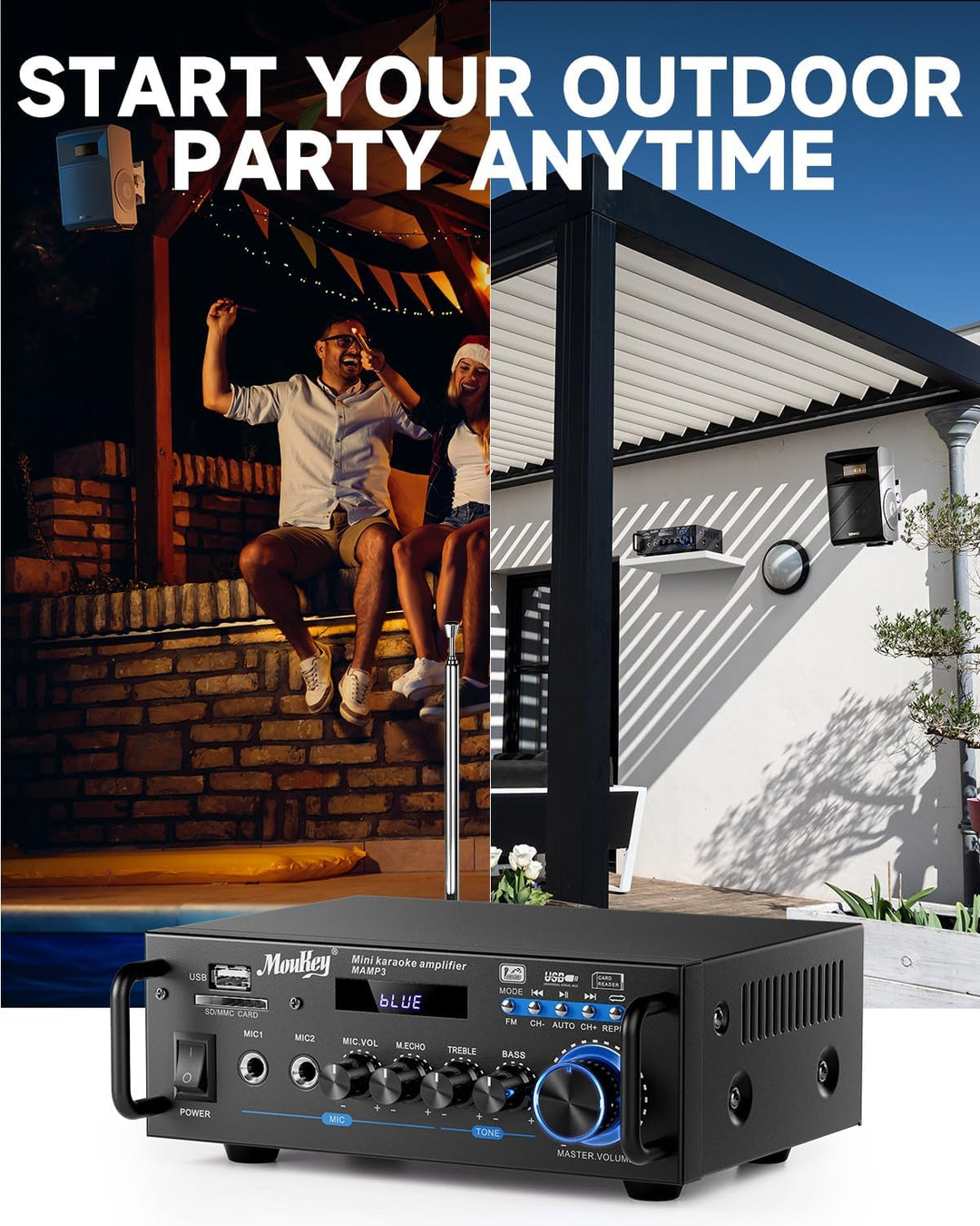 Moukey 2.0 Kanal Stereo Bluetooth Karaoke Verstärker, 100W Stereo Audio Verstärker Empfänger, Verstä
