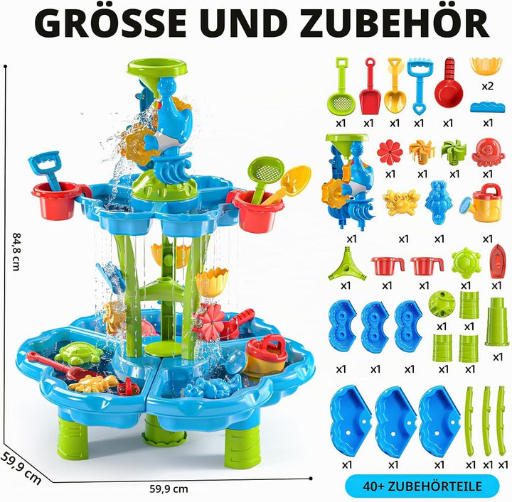 2-stufiger Blumen Sand- &amp; Wassertisch für Kleinkinder 3-5 Jahre, Sensorik-Spieltisch für Kinder, Som