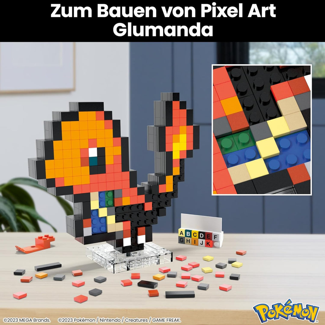 MEGA Pokémon Glumanda - zusammenbaubare Figur im Retro-Look, Pixel Art, inklusive Basis zur Wandmont
