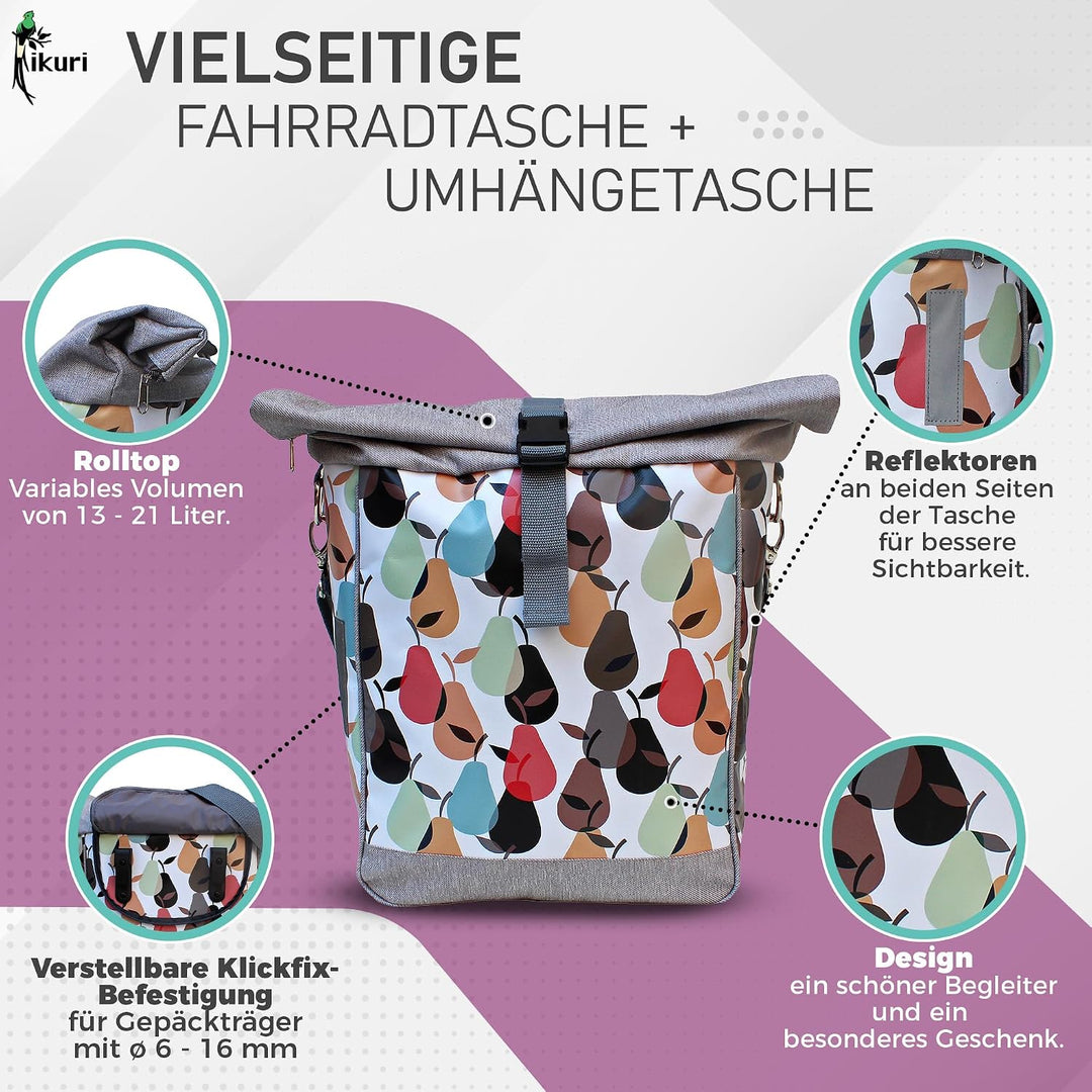 IKURI Fahrradtasche für Gepäckträger Satteltasche Einzeltasche Packtasche, abnehmbar, mit Tragegurt