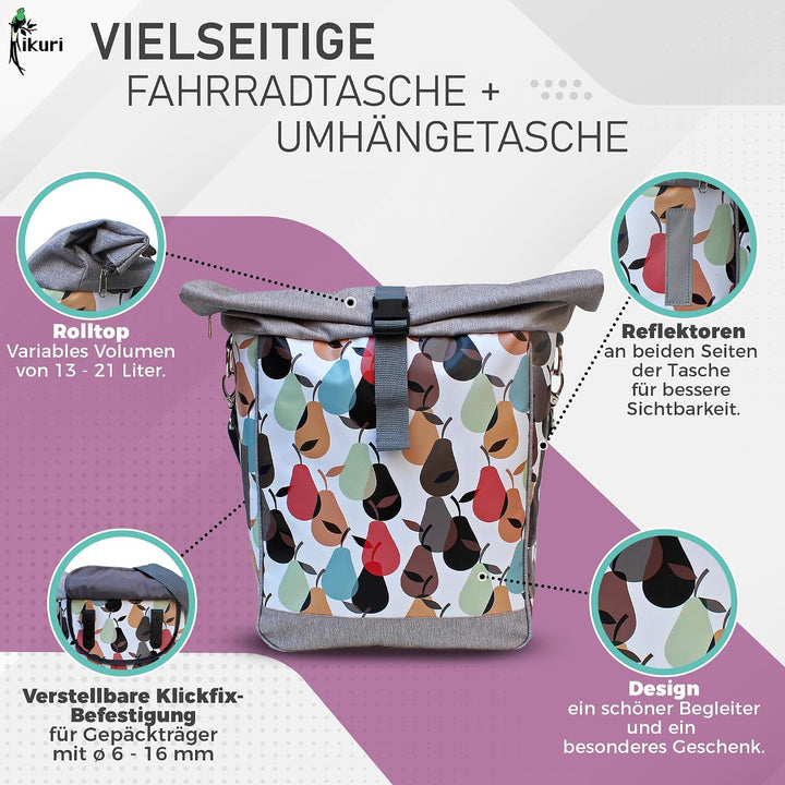 IKURI Fahrradtasche für Gepäckträger Satteltasche Einzeltasche Packtasche, abnehmbar, mit Tragegurt