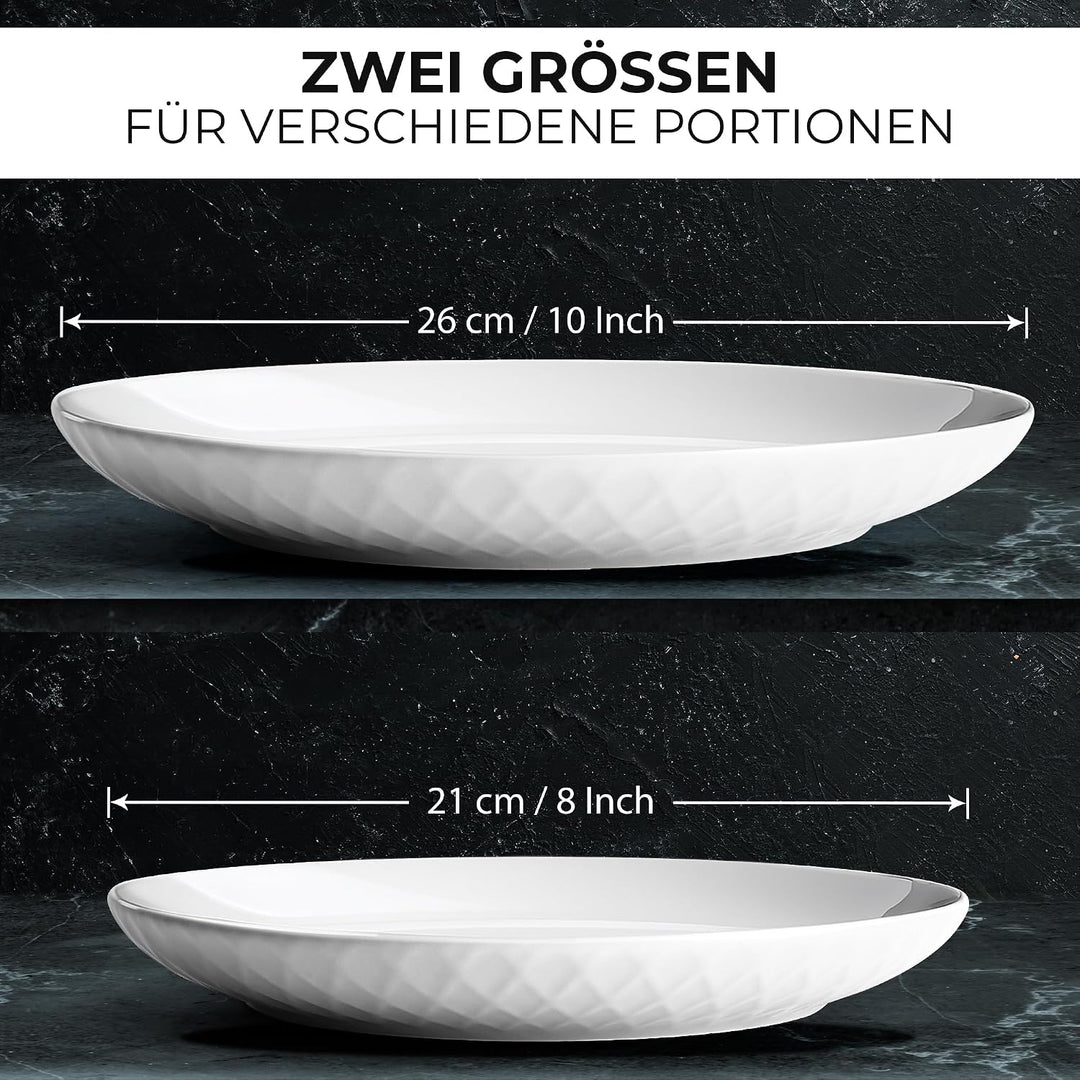MIAMIO - 6er Geschirrset/Teller Set modern aus Keramik für 6 Personen - Palmanova Kollektion (Weiss,