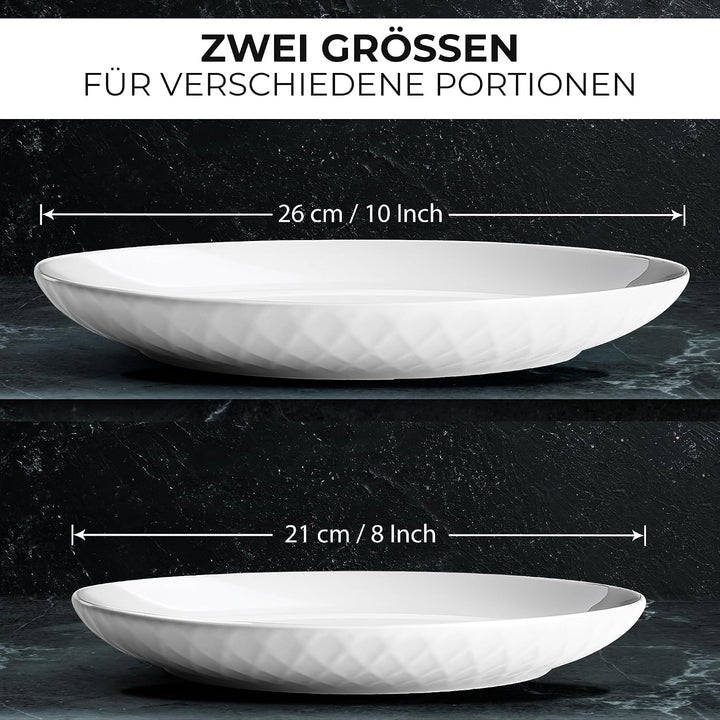MIAMIO - 6er Geschirrset/Teller Set modern aus Keramik für 6 Personen - Palmanova Kollektion (Weiss,