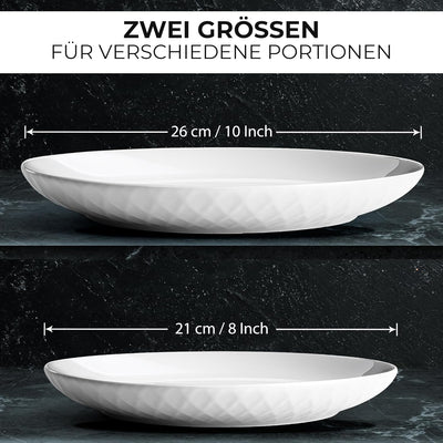 MIAMIO - 6er Geschirrset/Teller Set modern aus Keramik für 6 Personen - Palmanova Kollektion (Weiss,