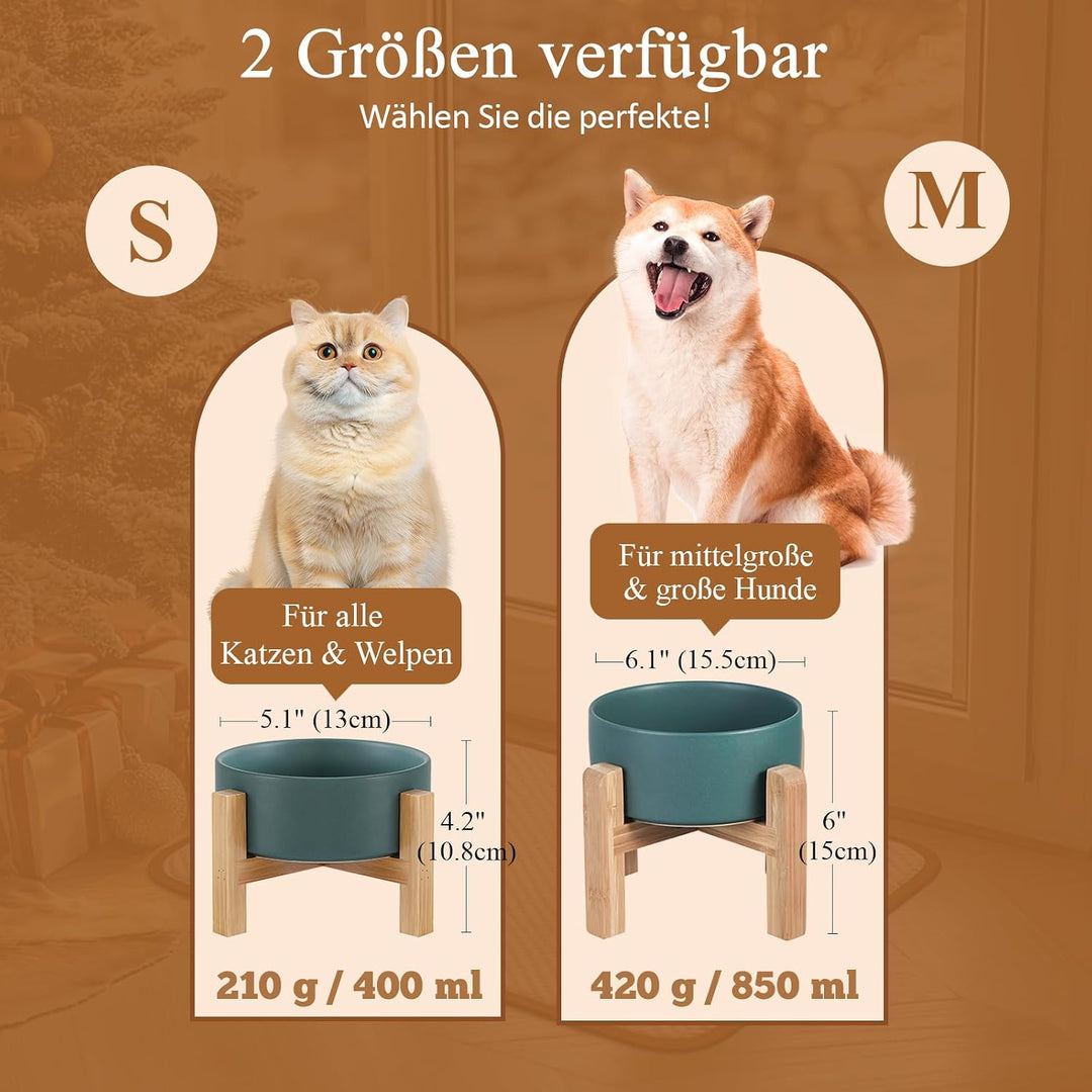 Grau Keramik Hundenapf Futternapf Fressnapf Napf katzennäpf Hoch für Hund Katzen Bambusgestell Ständ