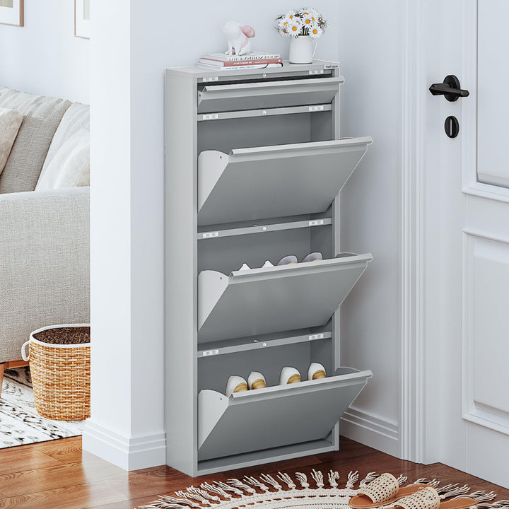 VEEHAUS Schuhregal Schmal Metall Schuhschrank Hoch Schuhkipper mit Magnetische Abdeckung Metall Mont