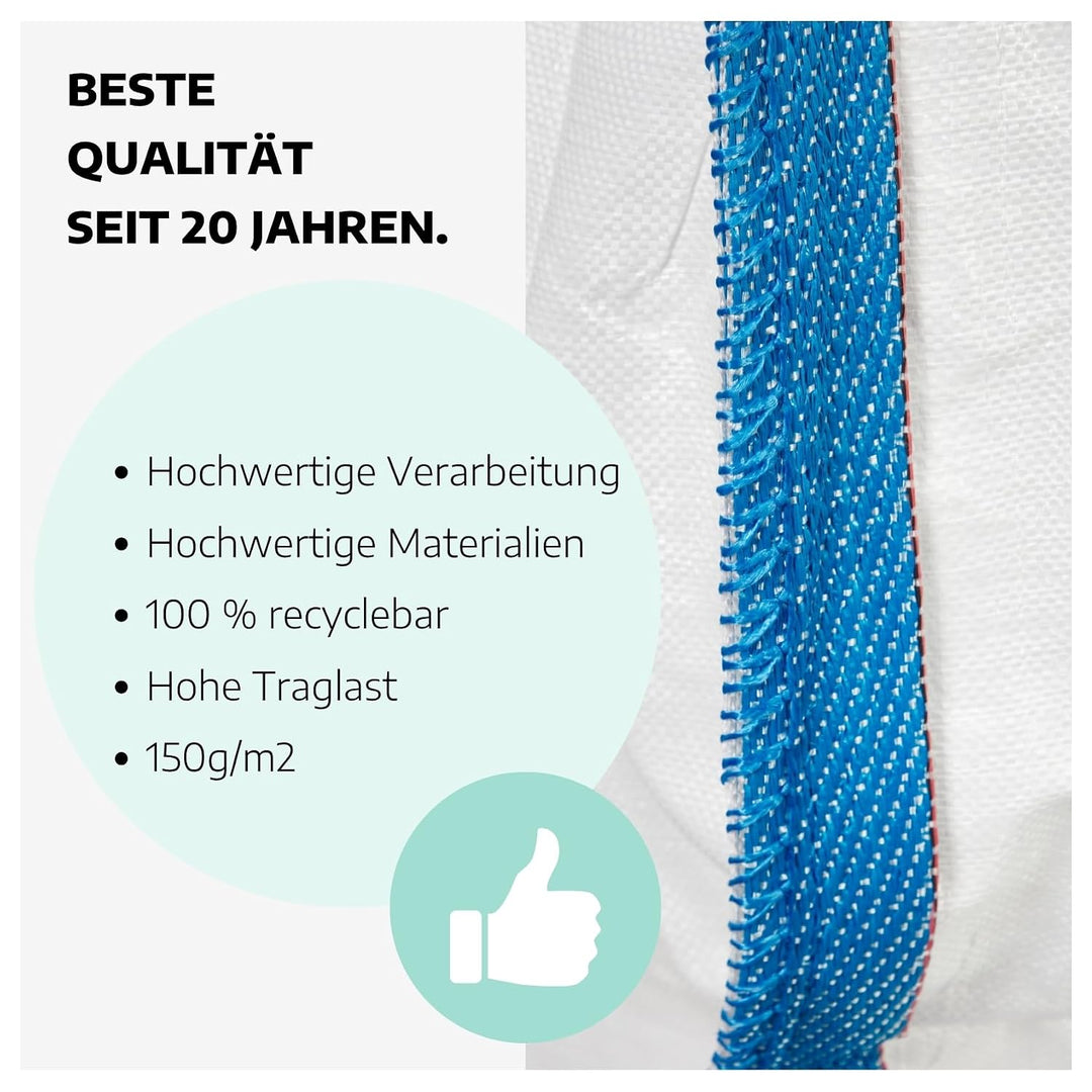 10 Stück Big Bag beschichtet in 90 x 90 x 110 cm I Säcke mit 4 Hebeschlaufen I mit 1000kg Traglast I