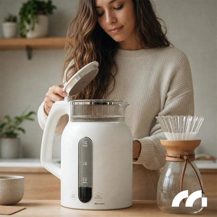 MalTec Glas Wasserkocher 1,5L mit Temperaturwahl und LED