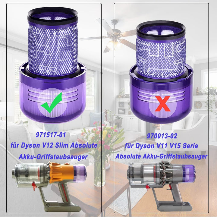 Hepa Filter für Dyson V12 Detect Slim, 3 Stück Filter for Dyson V12 Slim Absolute Extra/Total Clean/