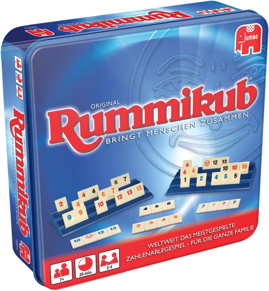 Jumbo Spiele 3973 Original Rummikub in Metalldose - der Spieleklassiker unter den Gesellschaftsspiel
