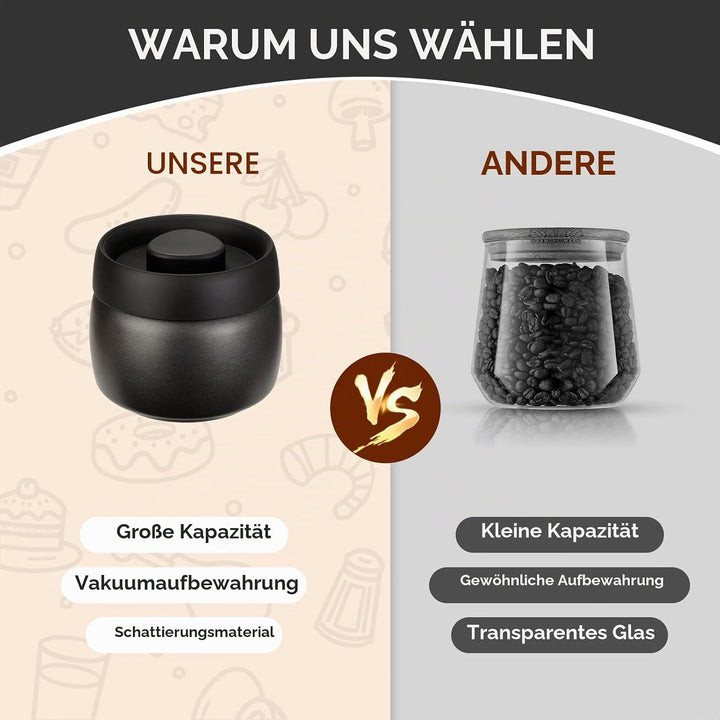 Cozary Kaffeebehälter aus Edelstahl, 400ML Vakuum Kaffeedose Luftdicht, Kaffeebohnen Behälter mit Va