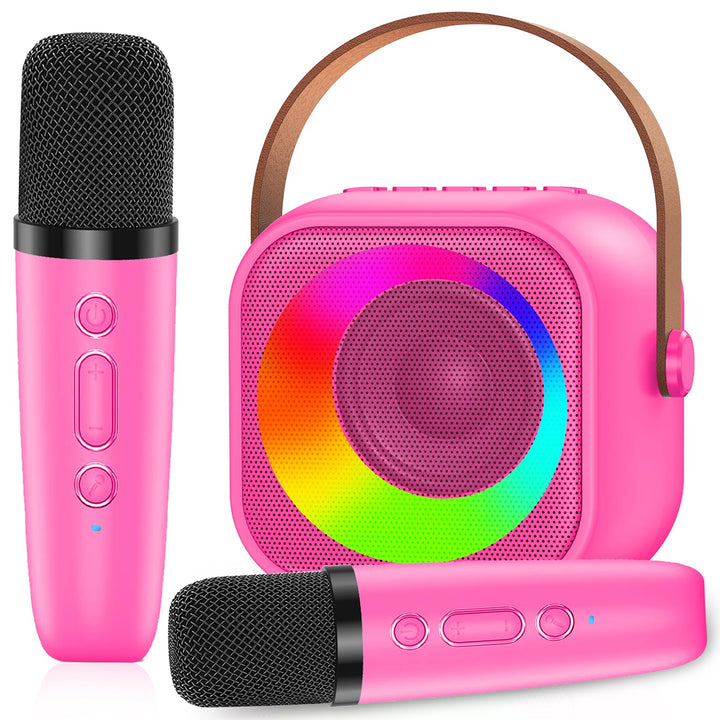 Karaoke Maschine Kinder mit 2 Mikrofon, Mini Karaoke Drahtlosen Mikrofon, Tragbares Bluetooth Lautsp