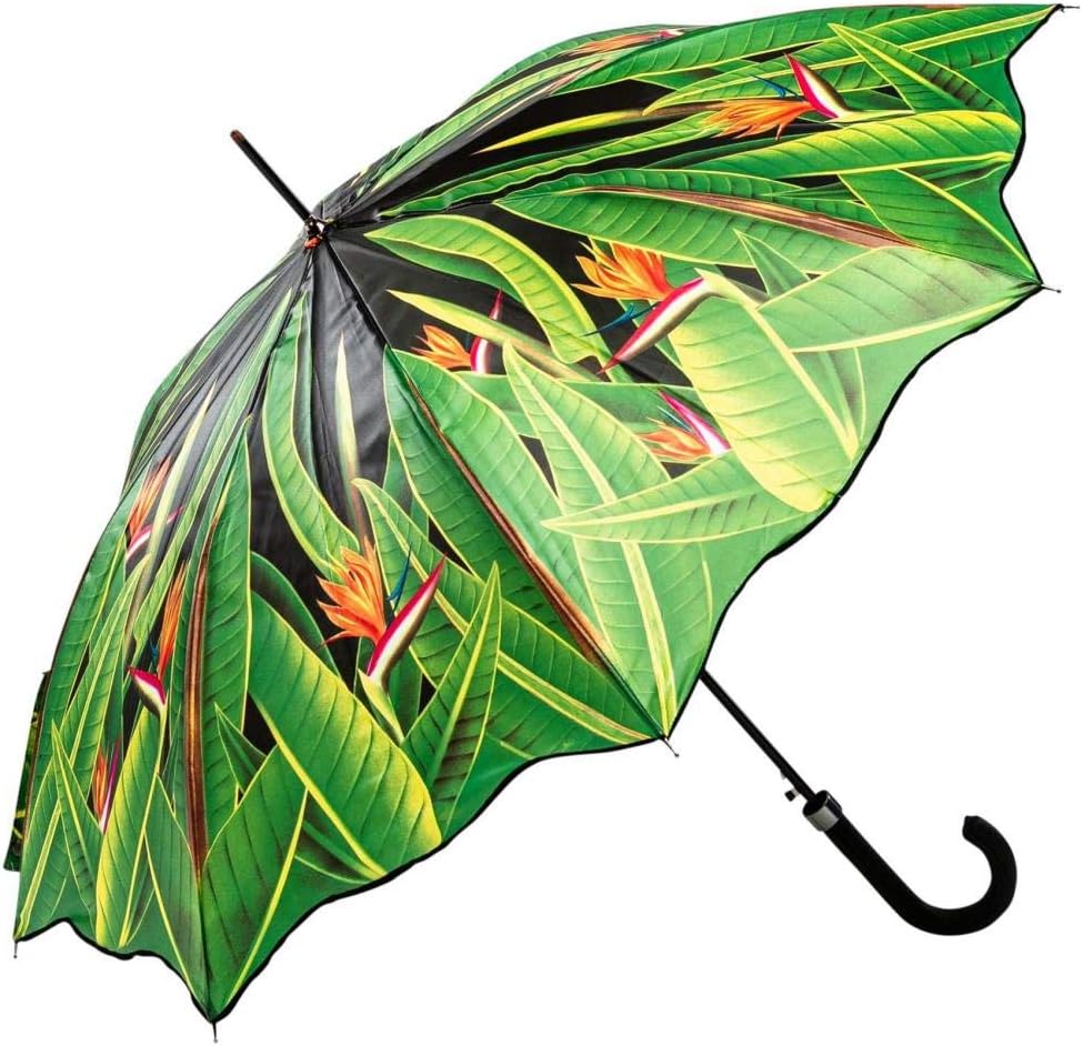 LUCKYWEATHER Regenschirm Stockschirm Damen Motiv Strelitzien Auf-Automatik I Stockregenschirm gross