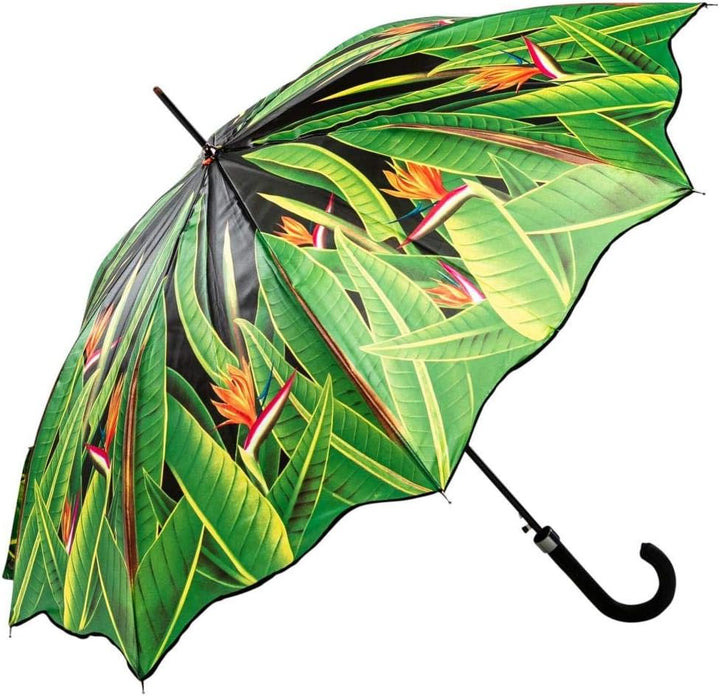 LUCKYWEATHER Regenschirm Stockschirm Damen Motiv Strelitzien Auf-Automatik I Stockregenschirm gross