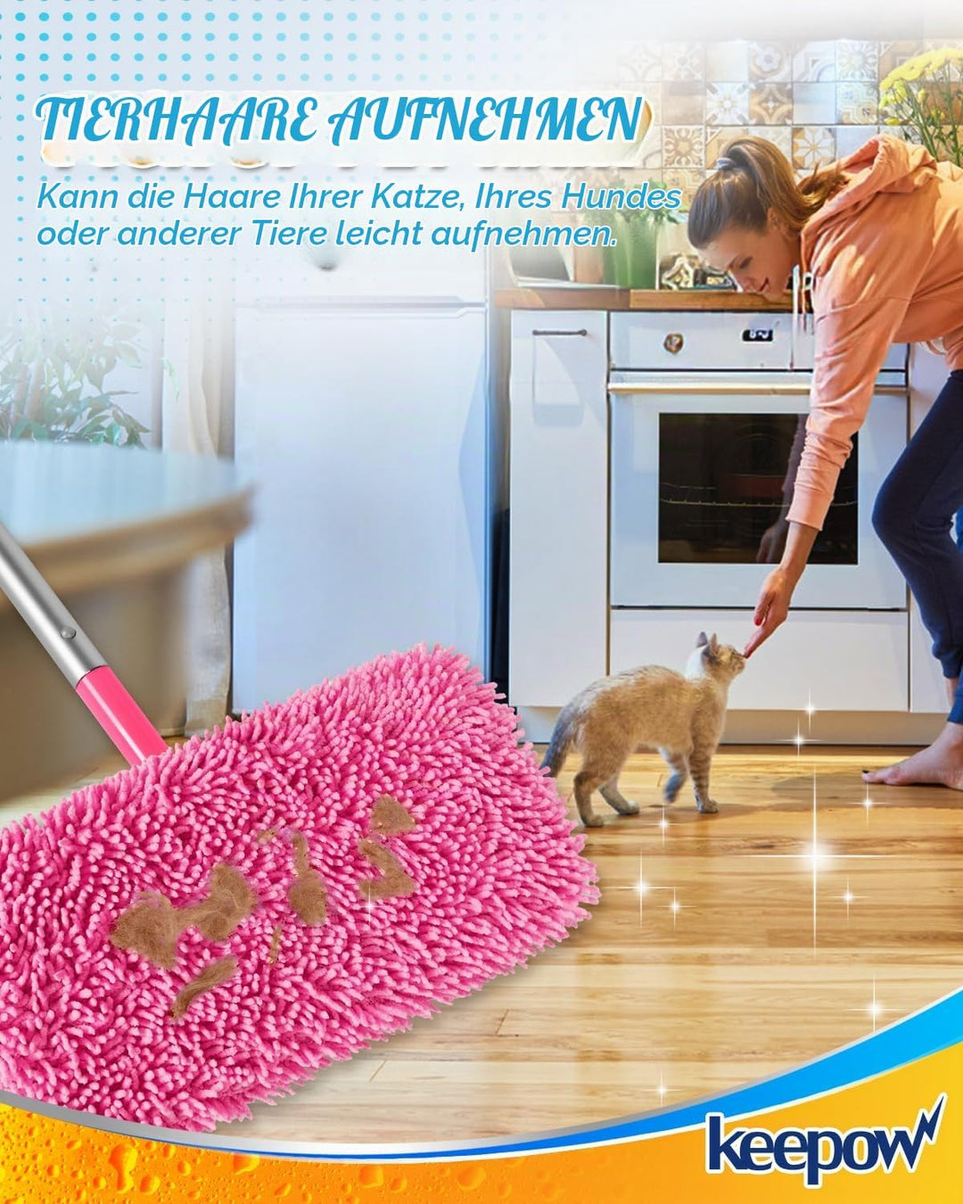 KEEPOW 6 Wiederverwendbare Mikrofaser für Swiffer Bodenwischer Pink, Waschbar &amp; Fusselfrei für Swiff