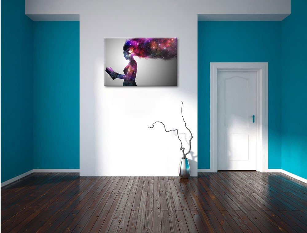 abstrakte Frau mit Buch, Format: 100x70 auf Leinwand, XXL riesige Bilder fertig gerahmt mit Keilrahm