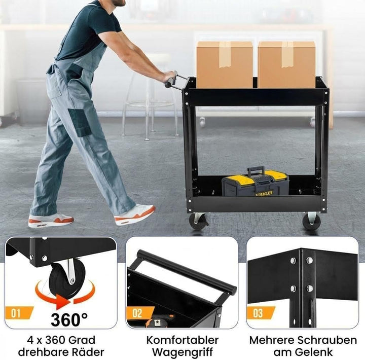 Werkzeugwagen Rollbar 2 Ebenen, Bis 150 kg Belastbar, Metall Werkstattwagen Mit Rollen, Schwerlast S