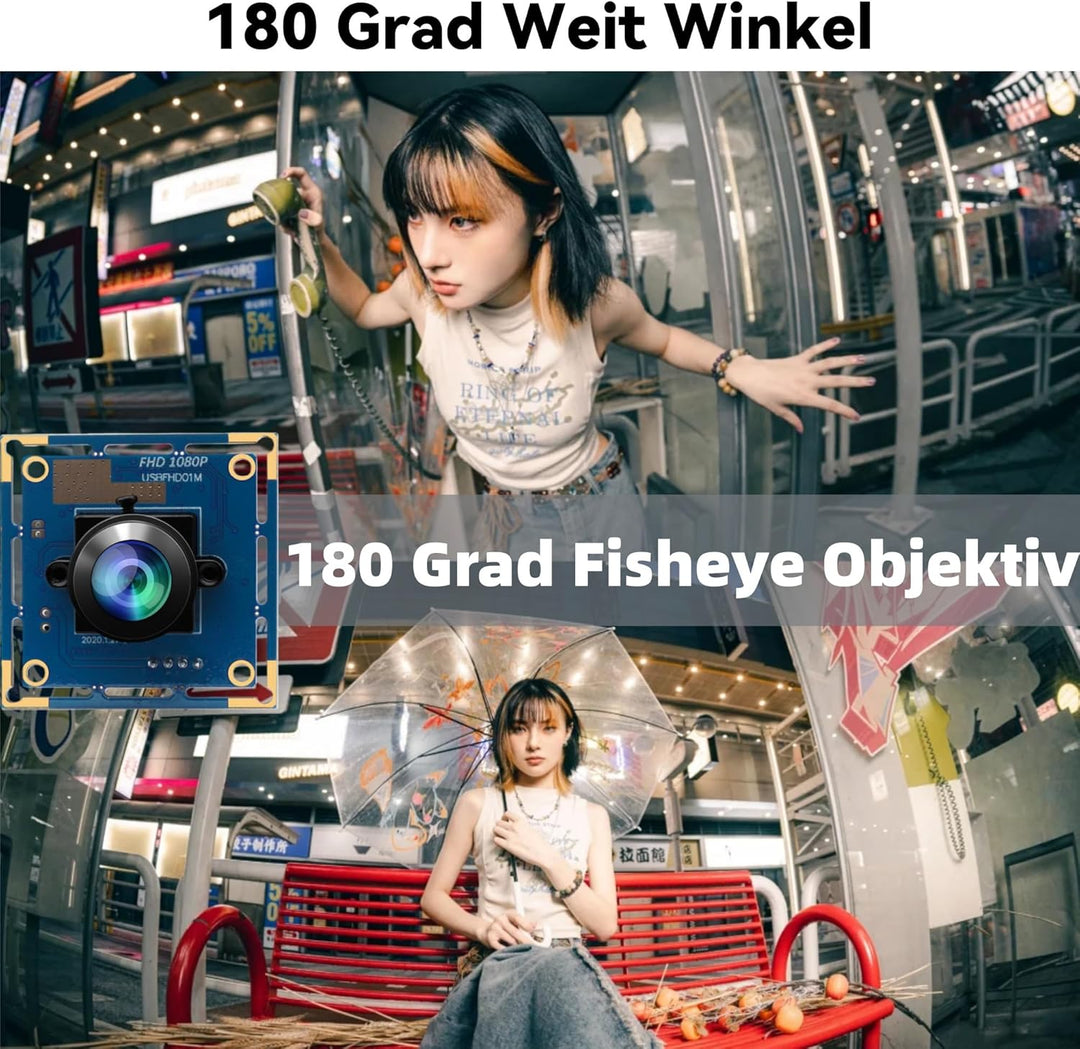 1080P Full HD Fisheye USB Kameramodul,180 Grad Weitwinkel objektiv, 1080P 30 fps/720P 60 fps/480 100