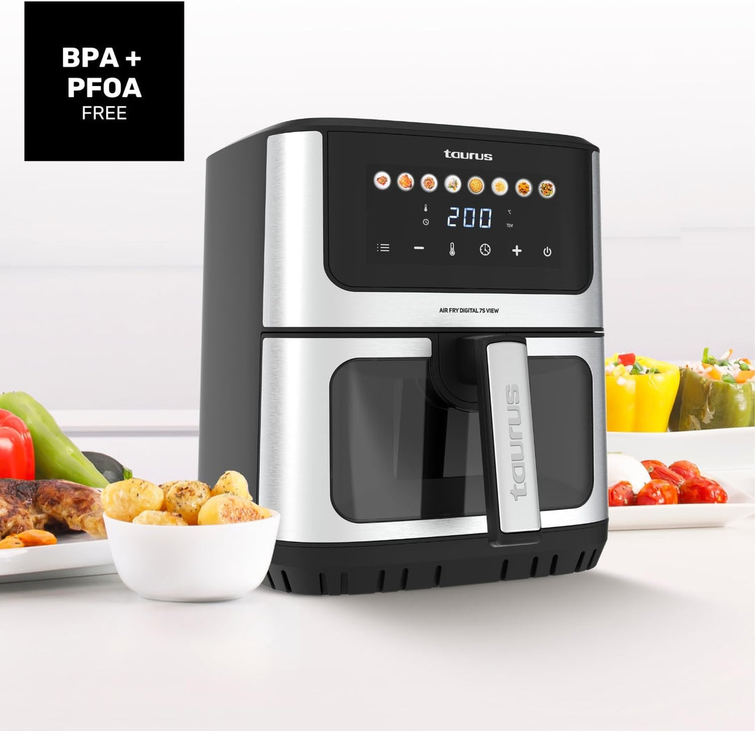 Taurus – Heissluftfritteuse Air Fry Digital 7S View, 1600W, 6,5L, 8 Programme, Touchscreen, Signalto