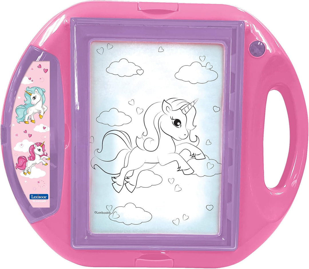 Lexibook Einhorn Unicorn Zeichenprojektor 4 Stempel, 10 Vorlagen, beleuchteten Fläche, 1 Stift entha