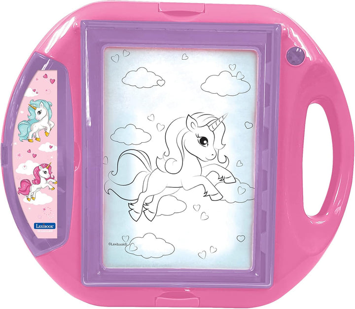 Lexibook Einhorn Unicorn Zeichenprojektor 4 Stempel, 10 Vorlagen, beleuchteten Fläche, 1 Stift entha