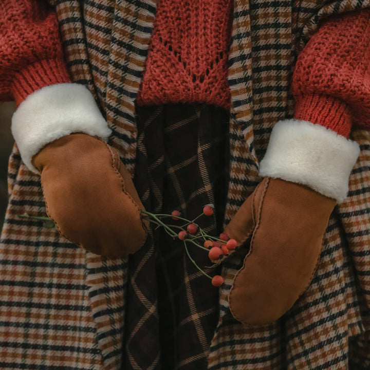 Damen Fäustlinge,Winter Schaffell Lammfell beheizte warme pelzige Stulpenhandschuhe Lederhandschuhe