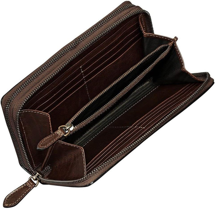 Maxwell Scott Italienische Damen Luxus Leder Clutch Meleto Dunkelbraun, Dunkelbraun