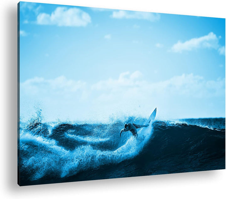deyoli cooler Surfer beim Wellenreiten Format 80x60 Effekt: Monocrome Blau als Leinwandbild, Motiv f