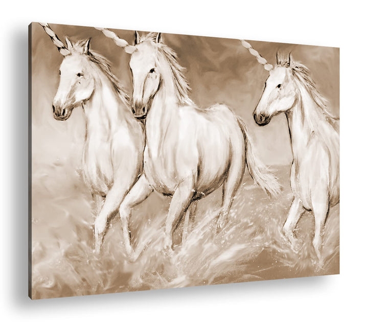 deyoli zauberhafte Einhorn Herde Format: 80x60 Effekt: Sepia als Leinwandbild, Motiv fertig gerahmt