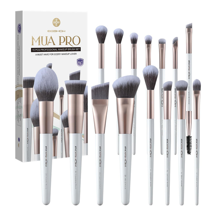 EIGSHOW Make-up Pinselset,15-teilig MUA PRO Serie Profi Pinsel mit Silberionen-Borsten für Foundatio