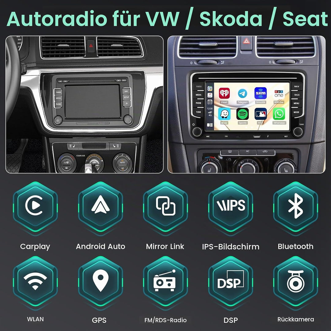 8 Core 6G+128G DSP Hikity Android Autoradio für VW Golf 5 6 Passat Tiguan Polo Caddy Seat, 7" Touchs