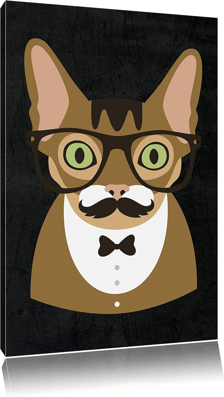 Pixxprint Hipster Katze (Main Coon) als Leinwandbild/Grösse: 100x70 cm/Wandbild/Kunstdruck/fertig be